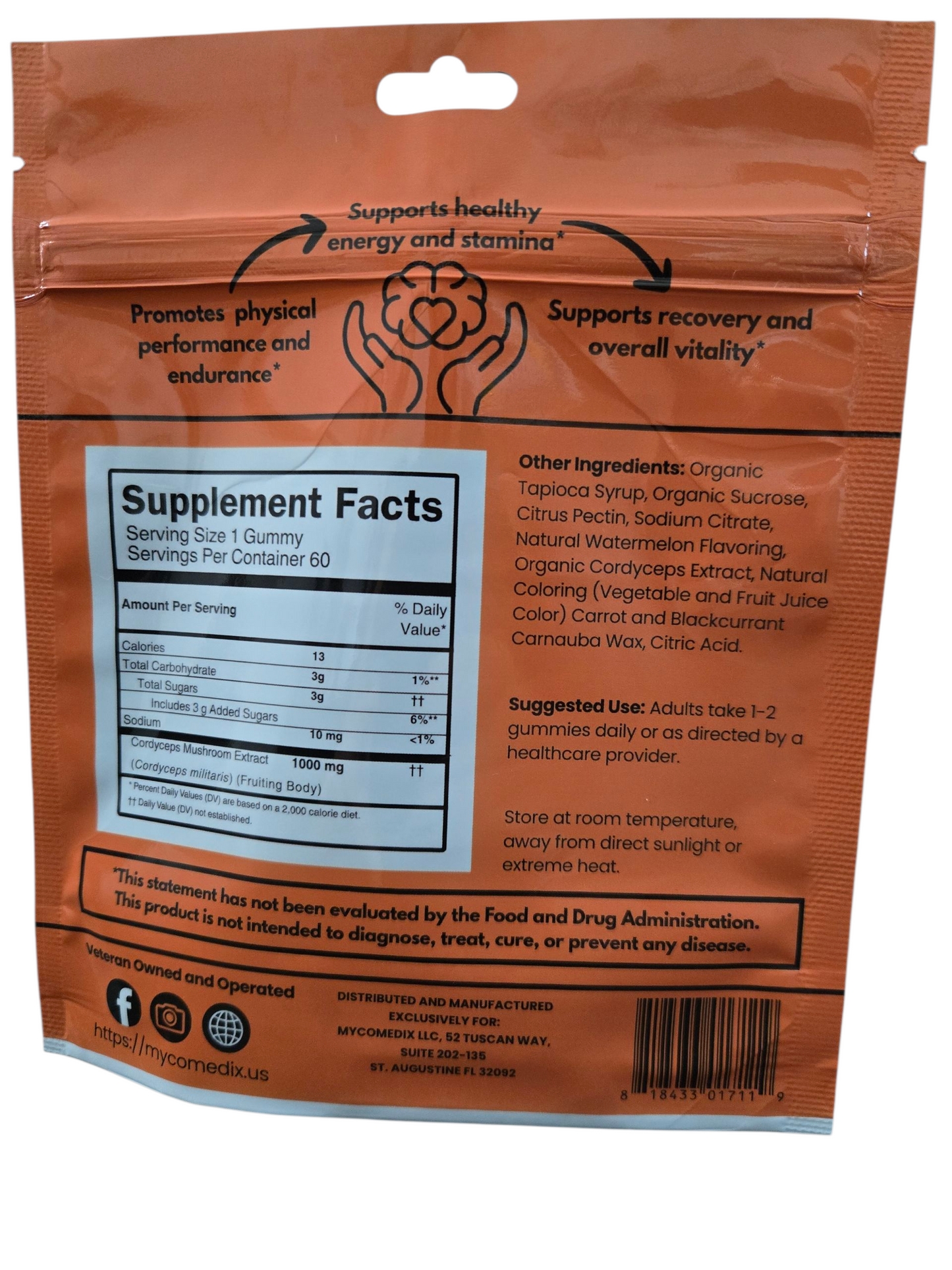 Enduro-Cubes: Cordyceps Mushroom Gummies – Watermelon (1000mg per gummy)